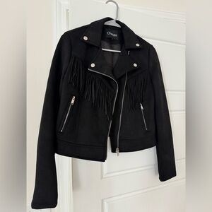 Chic Faux Suede Black Fringe Jacket